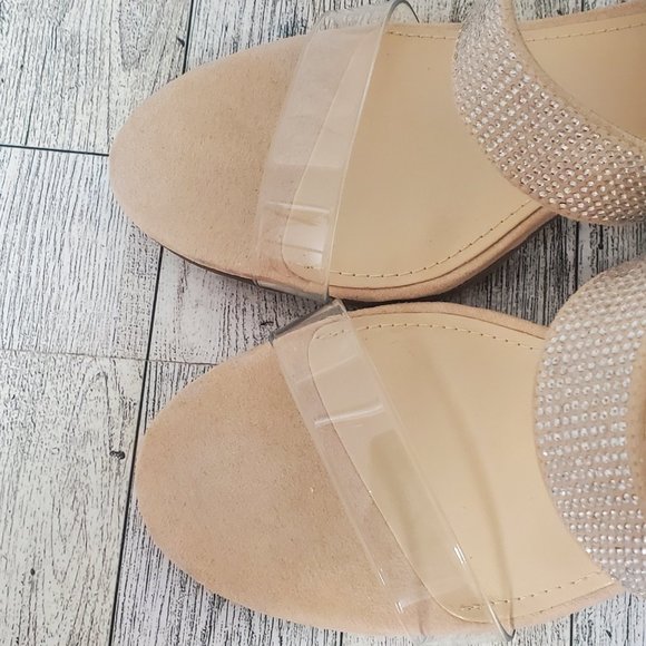Women's GUESS Mia Double Strap Sparkly Kitten heels. Beige with clear strap 6.5M - Picture 9 of 14
